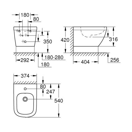 GROHE 39208000 - Závesný bidet EURO CERAMIC 540 × 375 mm keramika/biela
