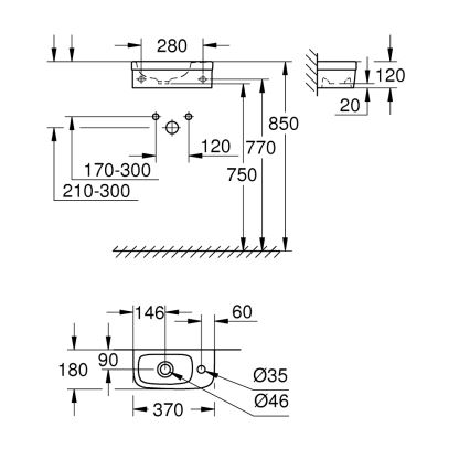 GROHE 39327000 - Umývadlo BAU CERAMIC 370 × 180 mm keramika/biela