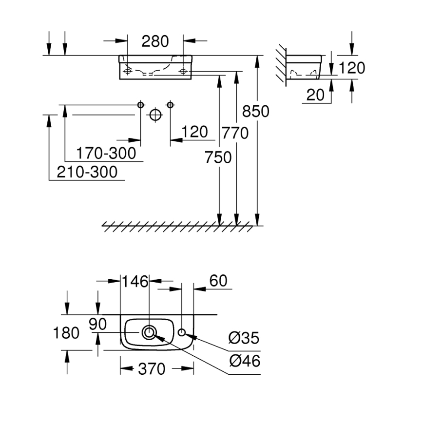 GROHE 39327000 - Umývadlo BAU CERAMIC 370 × 180 mm keramika/biela