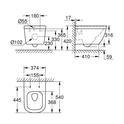 GROHE 39328000 - Závesné WC EURO CERAMIC 540 × 374 mm keramika/biela