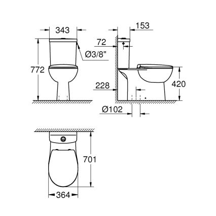 GROHE 39346000 - Stojaca toaleta BAU s vertikálnym odtokom keramika/biela
