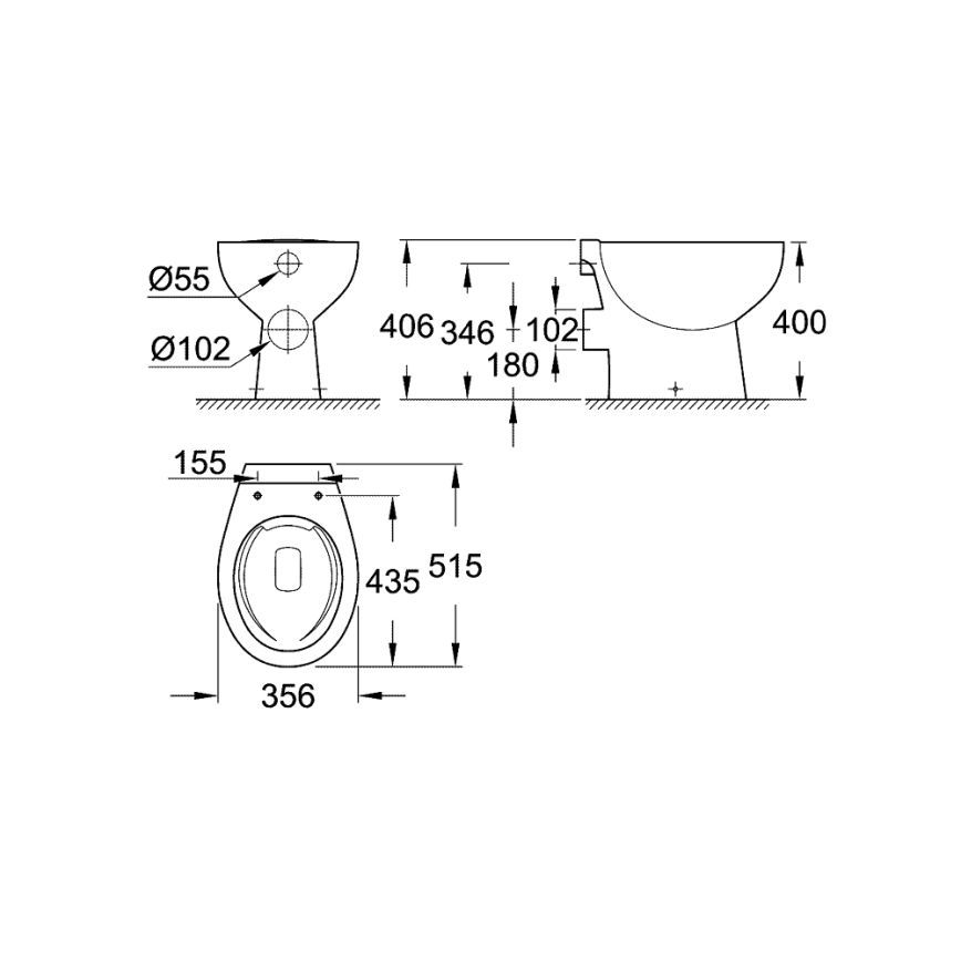 GROHE 39430000 - Voľne stojace WC BAU CERAMIC 515 x 356 x 406 mm keramika/biela