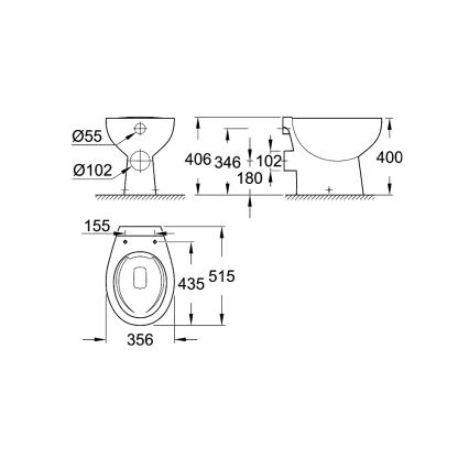 GROHE 39430000 - WC na podlahu BAU CERAMIC 515 x 356 x 406 mm keramika/biela