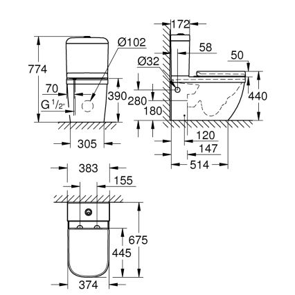 GROHE 39462000 - WC súprava EURO CERAMIC 67,5 x 37,4 x 77,4 cm keramika/biela