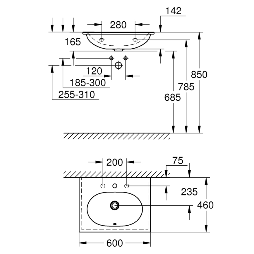 GROHE 3956800H - Umývadlo ESSENCE 600 × 460 mm keramika/biela