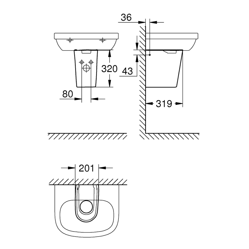 GROHE 39570000 - Polostĺp ESSENCE 320 × 319 mm keramika/biela