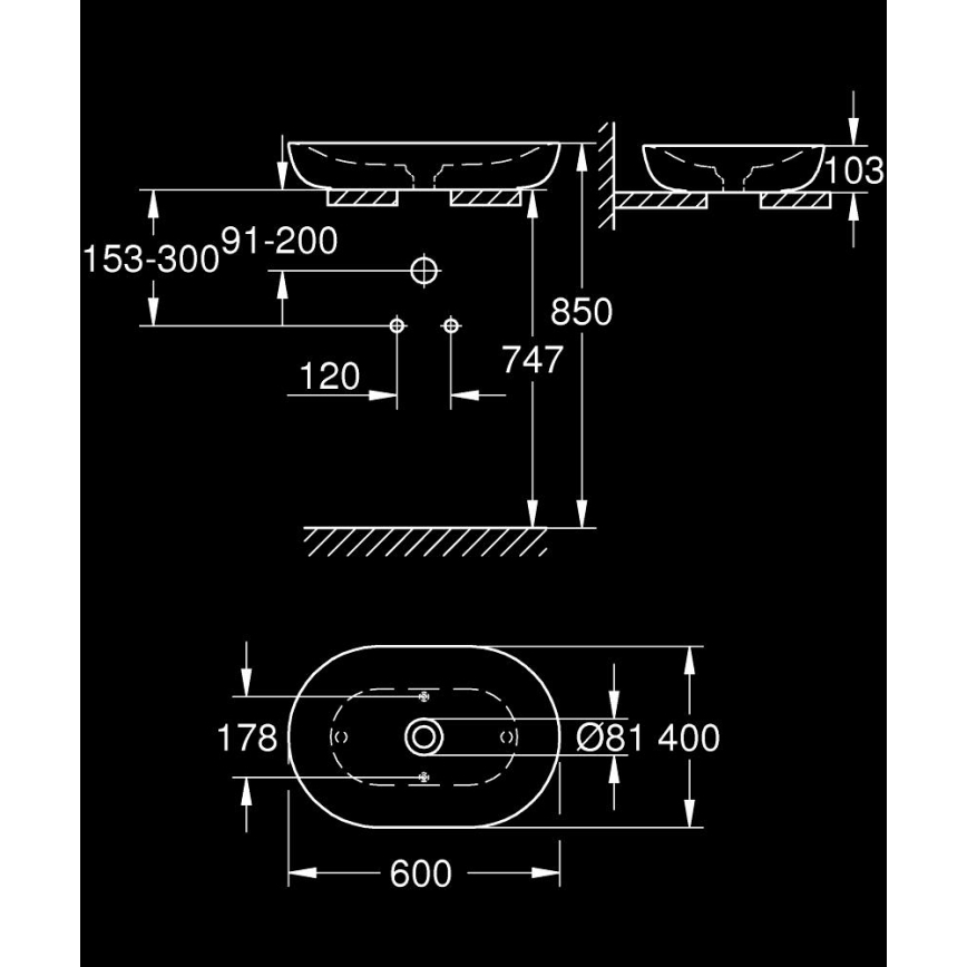 GROHE 3960800H - Umývadlo na dosku ESSENCE 600 × 400 mm keramika/biela