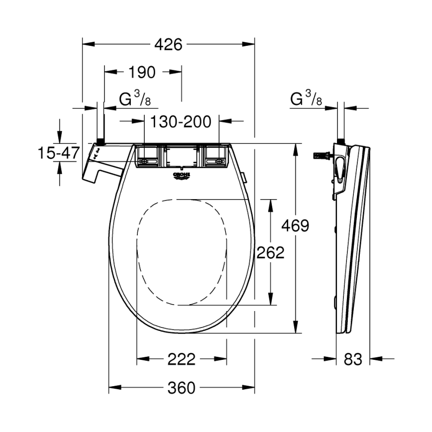 GROHE 39648SH0 - Manuálne bidetové sedátko BAU CERAMIC dlhotrvajúce biele