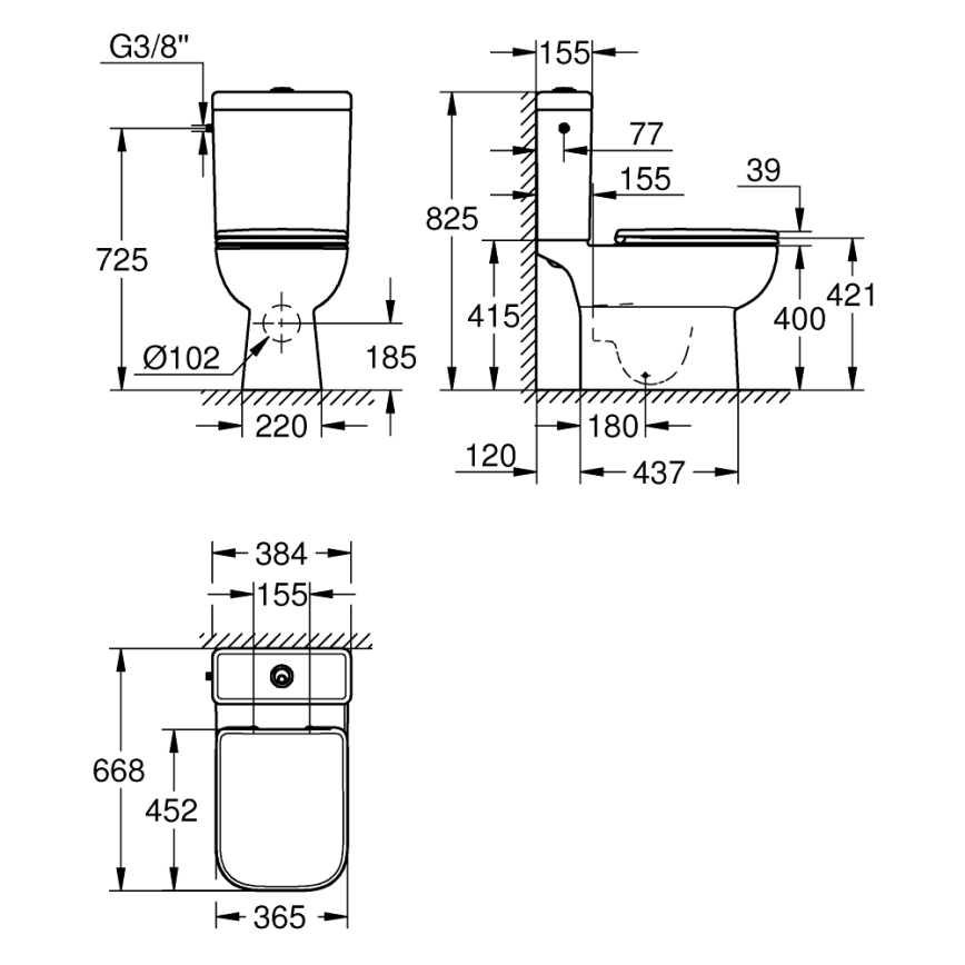 GROHE 39814000 - WC kombi sada START EDGE 825 × 557 × 384 mm keramika/durobiela