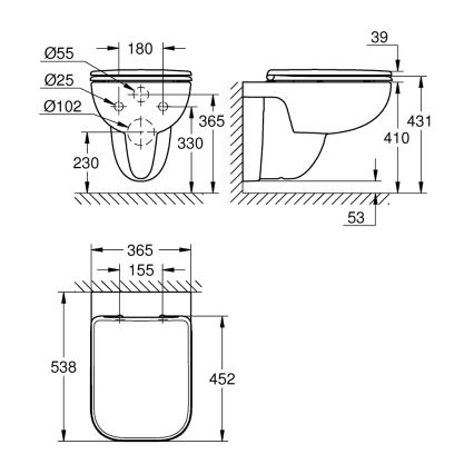 GROHE 39815000 - Závesné WC START EDGE 53,8 x 36,5 cm durobiela