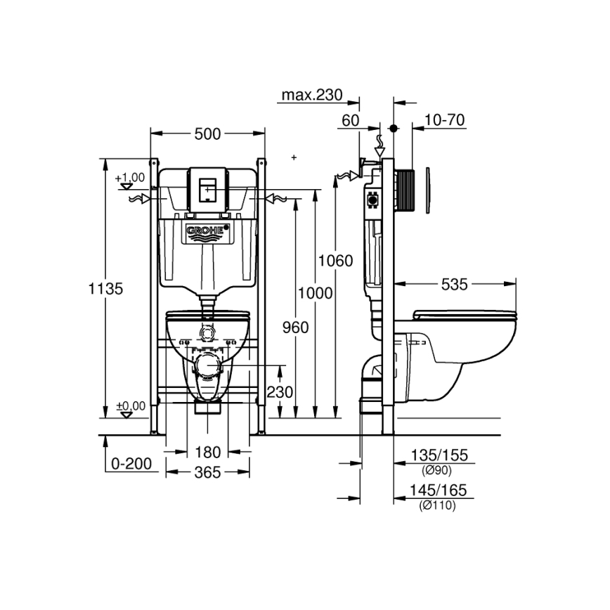 GROHE 39816000 - Súprava pre WC SOLIDO COMPACT 1,13 m keramika/biela