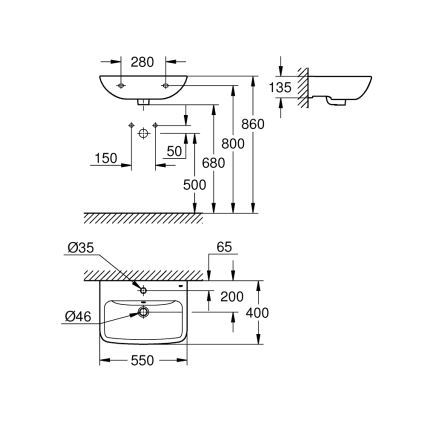 GROHE 39949000 - Umývadlo START EDGE 550 × 400 mm keramika/biela
