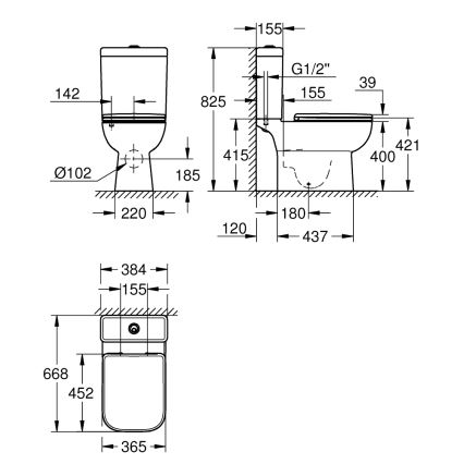 GROHE 39951000 - Kombinované WC START EDGE 384 × 668 mm keramika/biela