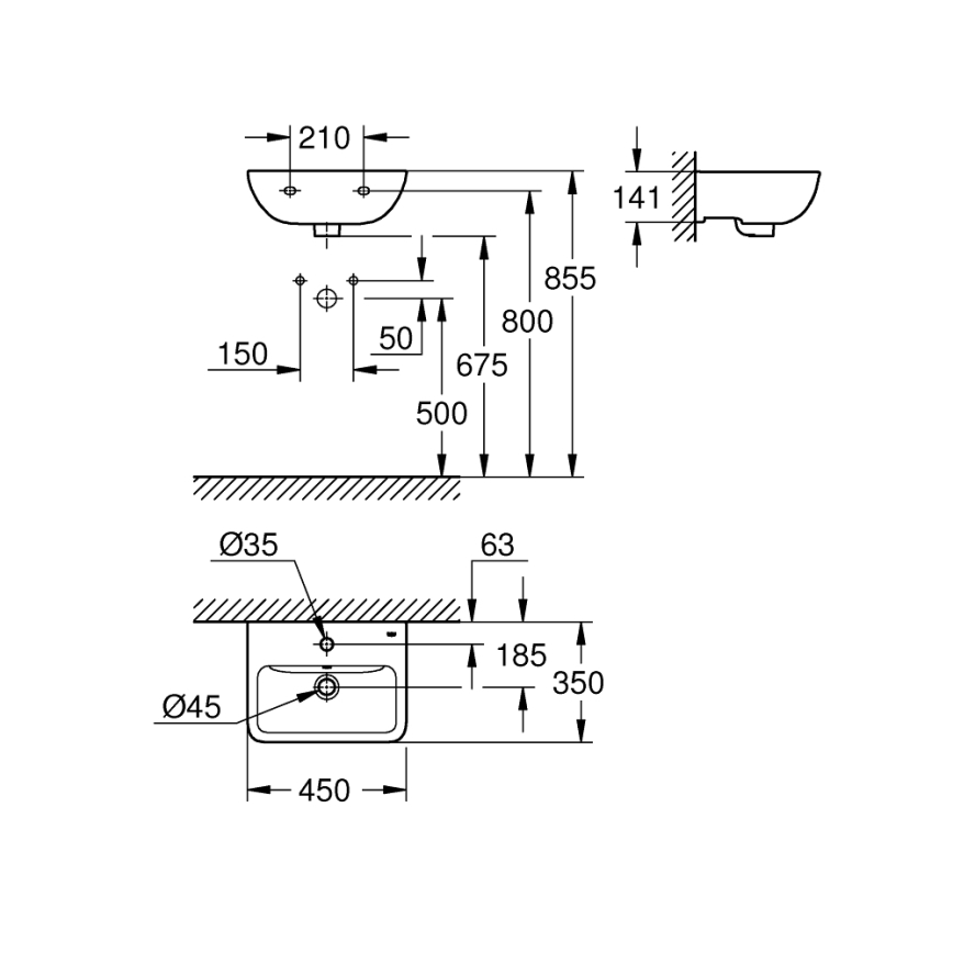 GROHE 39953000 - Umývadlo START EDGE 450 × 350 mm keramika/biela