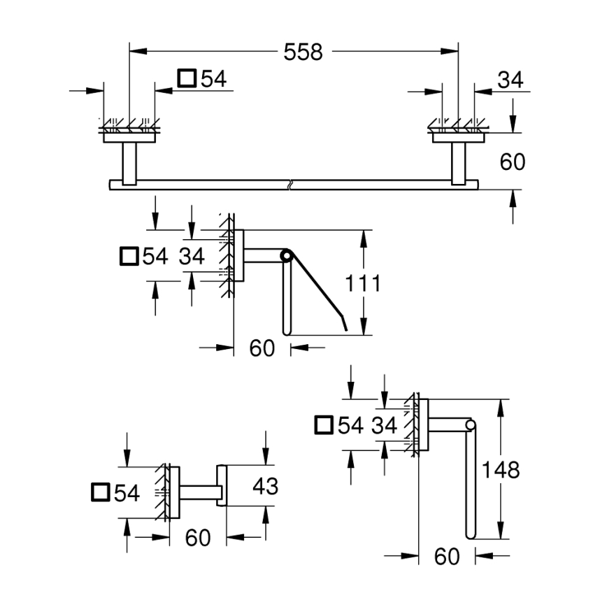 GROHE 411152430 - Sada doplnkov START CUBE 558 mm čierna