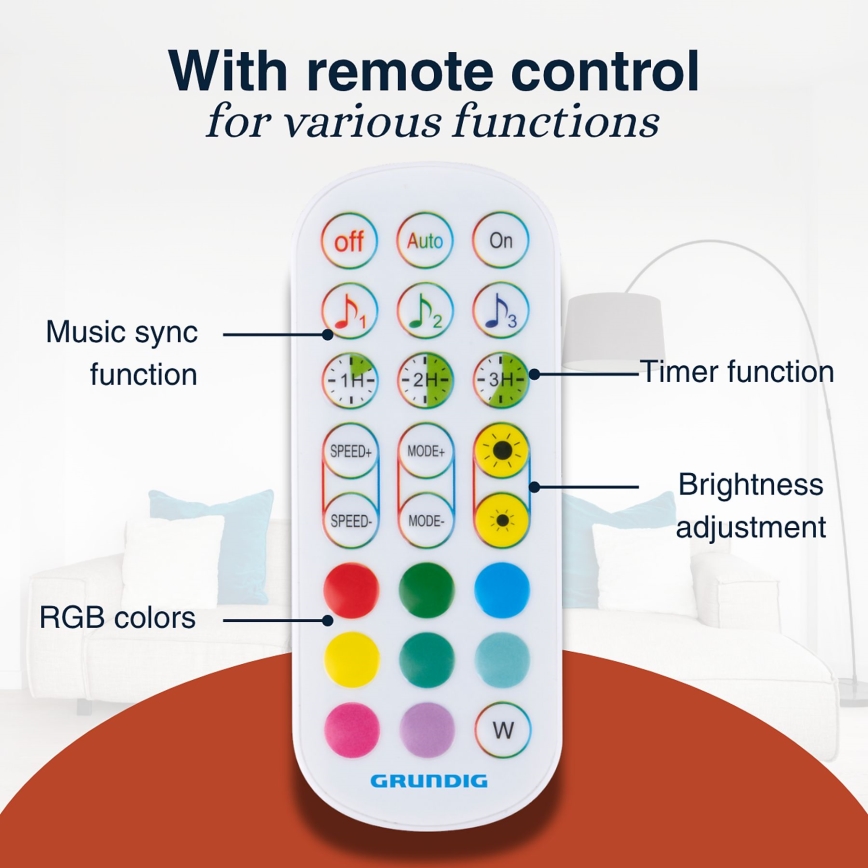 Grundig - LED RGBW Stmievateľná stojacia lampa LED/6W/230V + diaľkové ovládanie