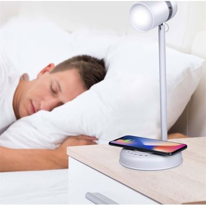 Grundig - LED stolná lampa 3 v 1 s bezdrôtovým nabíjaním a reproduktorom LED/15W/5V