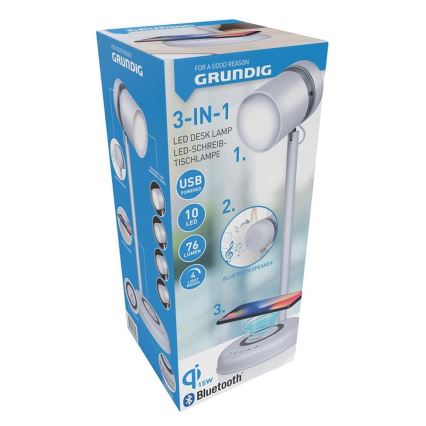 Grundig - LED stolná lampa 3 v 1 s bezdrôtovým nabíjaním a reproduktorom LED/15W/5V