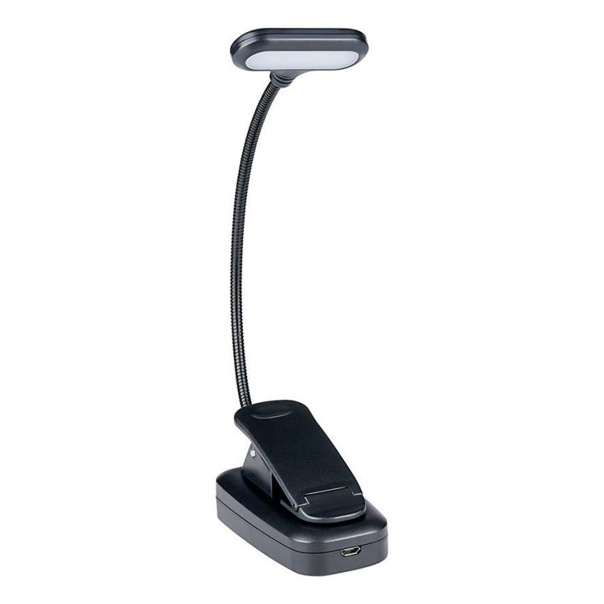 Grundig - Nabíjacia LED stolná lampa s klipom, 5 V, 400 mAh, čierna