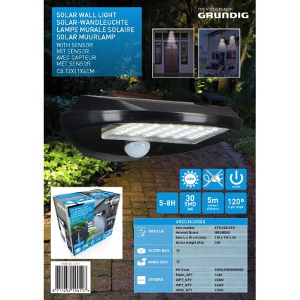 Grundig - SADA 2x LED Solárne nástenné svietidlo so senzorom LED/3,2V 600 mAh