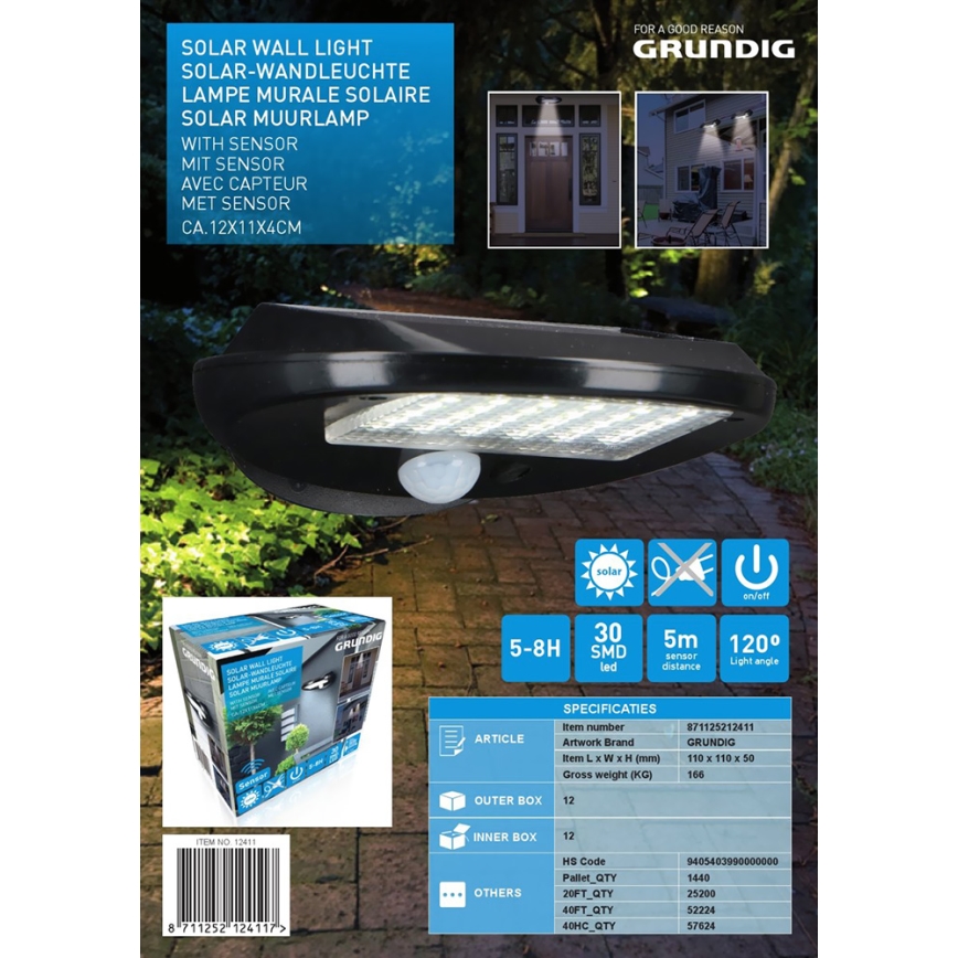 Grundig - SADA 2x LED Solárne nástenné svietidlo so senzorom LED/3,2V