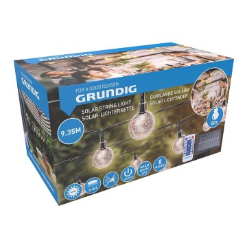 Grundig - Solárna stmievateľná svetelná reťaz 50 LED/8 funkcií 9,35 m teplá biela 1200 mAh IP44 + diaľkové ovládanie