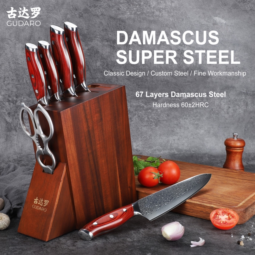 Gudaro - 7-dielna sada kuchynských nožov KENSHO v bloku z akácie