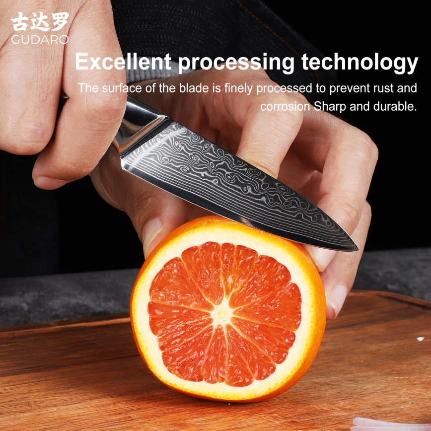 Gudaro - Damaškový kuchynský nôž KENSHO 3,5, 67 vrstiev ocele, dĺžka 9,5 cm