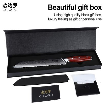 Gudaro - Damaskový kuchynský nôž na pečivo KENSHO 8, 67 vrstiev ocele, dĺžka 20 cm