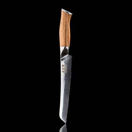 Gudaro - Damaškový kuchynský nôž na pečivo TAKUMI 8, 67 vrstiev ocele, dĺžka 20 cm, orech