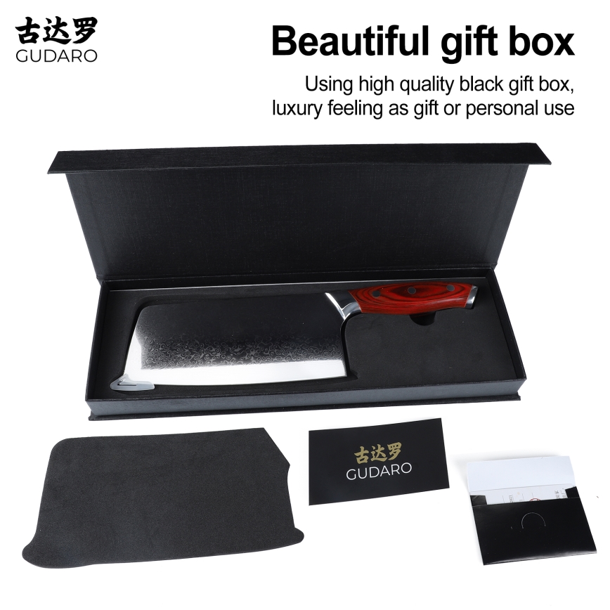 Gudaro - Damaškový kuchynský sekáč KENSHO 6,5, 67 vrstiev ocele, dĺžka 16,2 cm