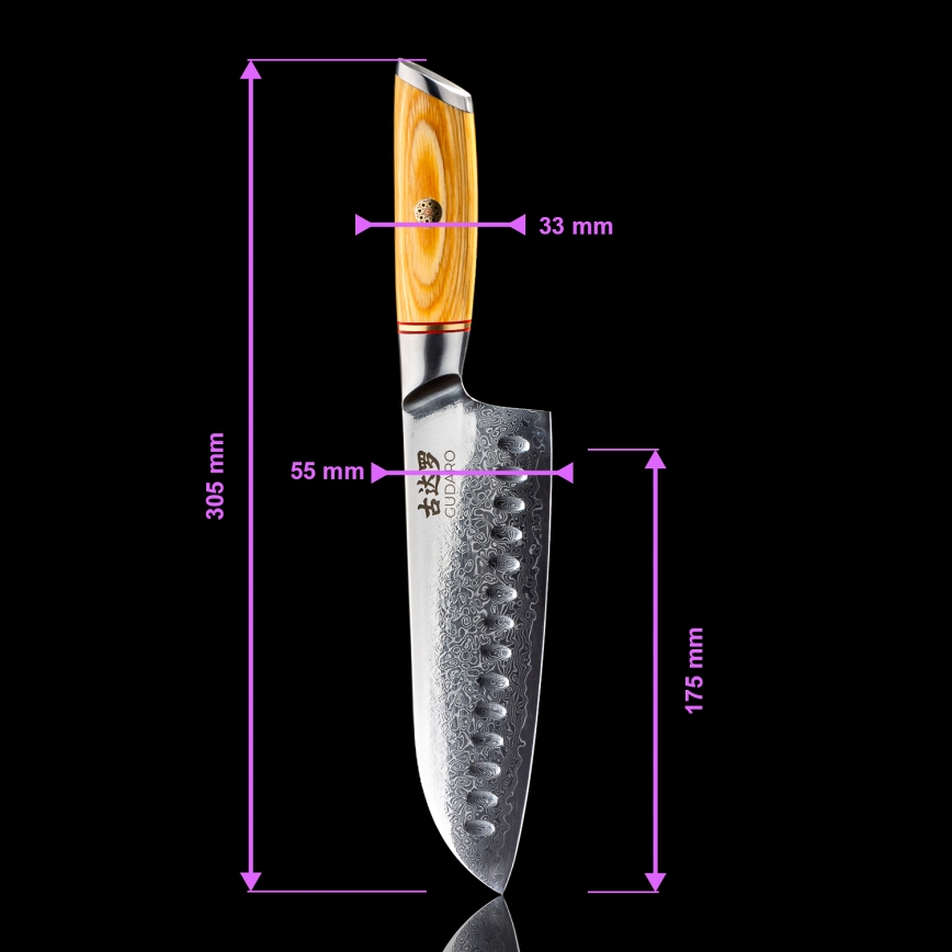 Gudaro - Damaškový Santoku kuchynský nôž HIKARI 7, 67 vrstiev ocele, dĺžka 17,5 cm