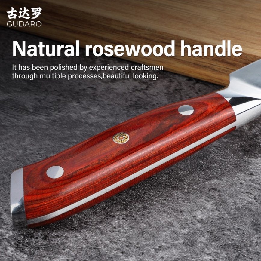 Gudaro - Damaskový Santoku kuchynský nôž MIYABI 7, 67 vrstiev ocele, dĺžka 17,5 cm