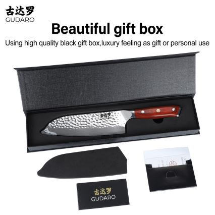 Gudaro - Damaskový Santoku kuchynský nôž MIYABI 7, 67 vrstiev ocele, dĺžka 17,5 cm