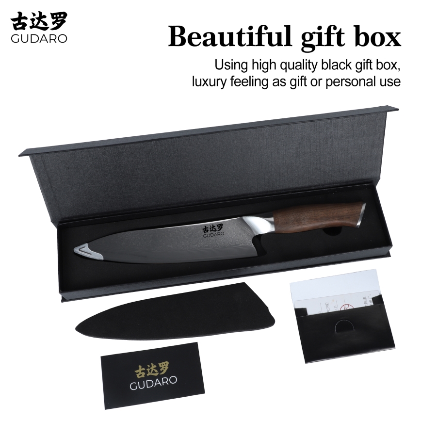 Gudaro - Damaškový šéfkuchársky nôž TAKUMI 8, 67 vrstiev ocele, dĺžka 20 cm, orech