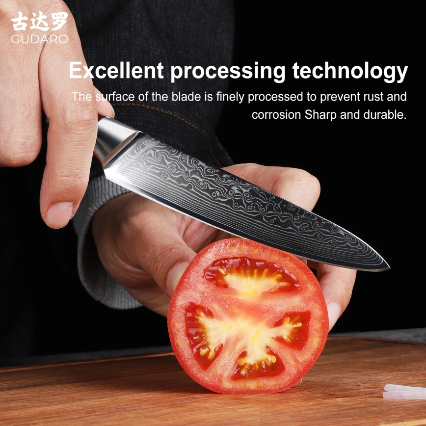 Gudaro - Damaškový univerzálny kuchynský nôž KENSHO 5, 67 vrstiev ocele, dĺžka 12,5 cm