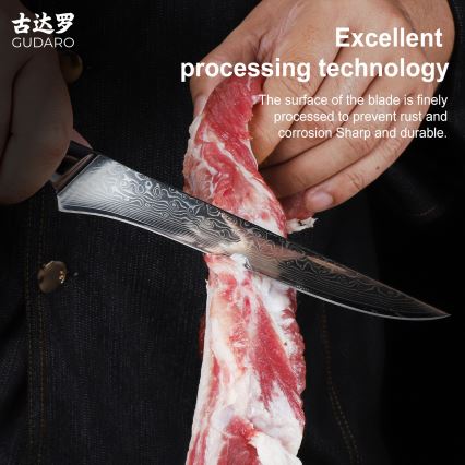 Gudaro - Damaškový vykosťovací nôž KENSHO 6, 67 vrstiev ocele, dĺžka 15 cm