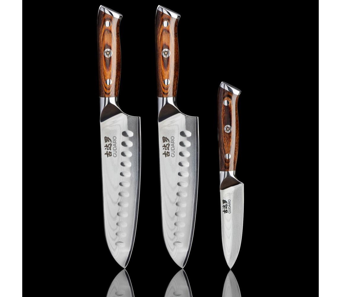 Gudaro - Sada 2x Santoku kuchynské nože FENG 7,5" + 1x kuchynský nôž FENG 3,5" 2xGU0002+1xGU0003