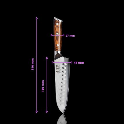 Gudaro - SADA 1x Damaškový šéfkuchársky nôž FENG 8, 67 vrstiev ocele, dĺžka 20 cm + 1x damaškový Santoku kuchynský nôž FENG 7,5, 67 vrstiev ocele, dĺžka 18 cm + 1x ZADARMO damaškový kuchynský nôž na ovocie FENG 3,5, 67 vrstiev ocele, dĺžka 9,5 cm