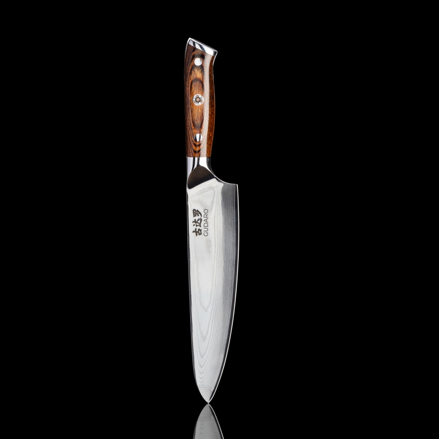 Gudaro - SADA 1x damaškový šéfkuchársky nôž FENG 8, 67 vrstiev ocele, dĺžka 20 cm + 1x damaškový Santoku kuchynský nôž FENG 7,5, 67 vrstiev ocele, dĺžka 18 cm + 1x ZADARMO damaškový kuchynský nôž FENG 3,5, 67 vrstiev ocele, dĺžka 9,5 cm