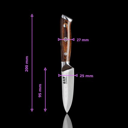 Gudaro - SADA 1x damaškový šéfkuchársky nôž FENG 8, 67 vrstiev ocele, dĺžka 20 cm + 1x damaškový Santoku kuchynský nôž FENG 7,5, 67 vrstiev ocele, dĺžka 18 cm + 1x ZADARMO damaškový kuchynský nôž FENG 3,5, 67 vrstiev ocele, dĺžka 9,5 cm