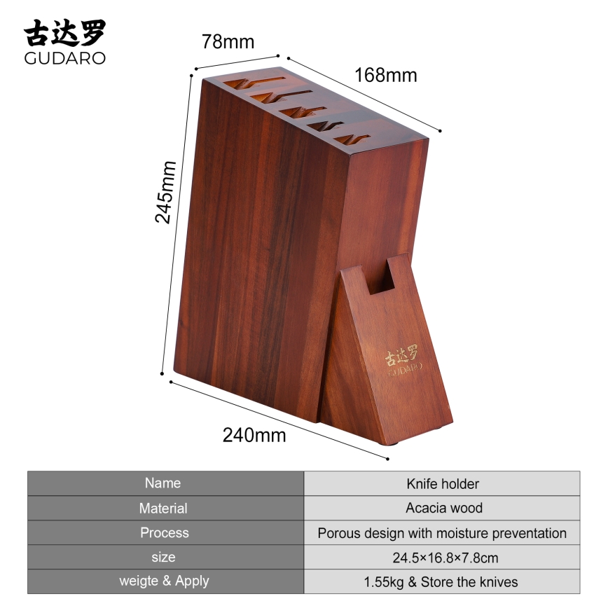 Gudaro - Stojan na nože 25x25x10 cm AKIRA akát