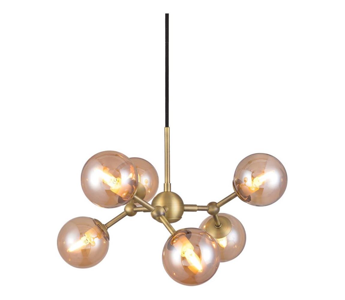 Halo Design 736560 - Závesný luster ATOM 6×G9/28W/230V, priemer 45 cm, mosadz/béžový kábel 736560