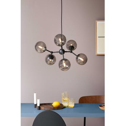 Halo Design 738823 - Závesný luster na lankách ATOM 6xG9/28W/230V pr. 57 cm čierna/dymová čierna