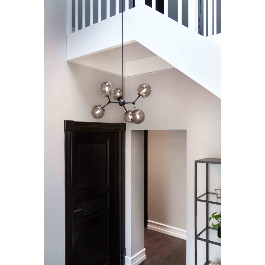 Halo Design 738823 - Závesný luster na lankách ATOM 6xG9/28W/230V pr. 57 cm čierna/dymová čierna