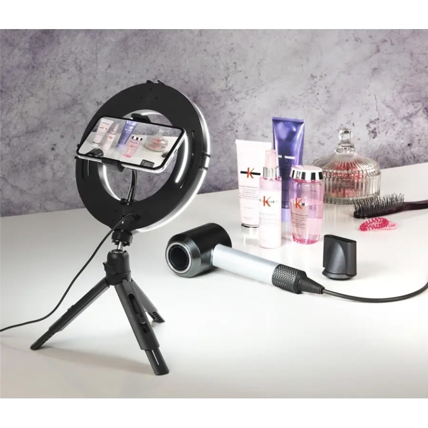 Hama - LED Stmievateľné kruhové svetlo so statívom LED/7,7W/5V pr. 21 cm + diaľkové ovládanie