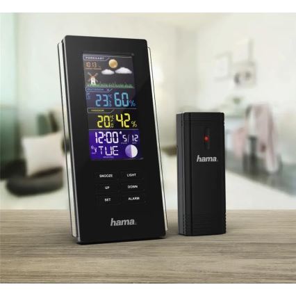 Hama - Meteostanica s farebným LCD displejom a budíkom 3xAAA čierna