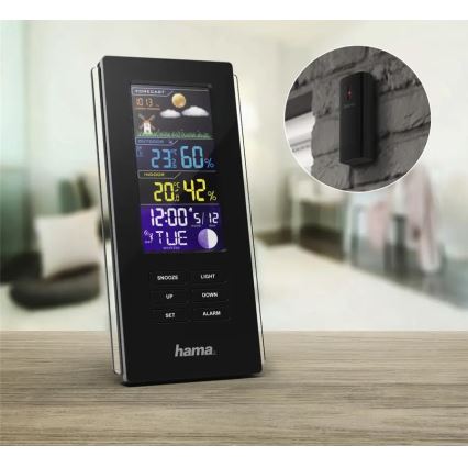 Hama - Meteostanica s farebným LCD displejom a budíkom 3xAAA čierna