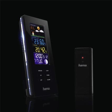 Hama - Meteostanica s farebným LCD displejom a budíkom 3xAAA čierna