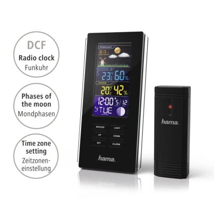 Hama - Meteostanica s farebným LCD displejom a budíkom 3xAAA čierna